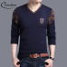 Thoshine Brand Spring Autumn Style Men Knitted Sweaters V-Neck Pattern Casual Wool Pullovers Solid Color Male Streetwear Jumpers