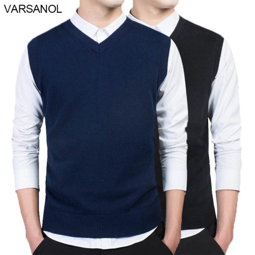 Varsanol Brand Clothing Pullover Sweater Men Autumn V Neck Slim Vest Sweaters Sleeveless Men's Warm Sweater Cotton Casual M-3xl