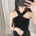 2018 New Ladies Women Sexy Knitted Cross Neck Short Sleeveless Sweaters Lady Vests Bralet Fashion New Summer Outfits