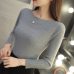 2019 Autumn And Winter new Korean women collar sweater all-match long sleeved shirt slim  one-neck female thread tight Pullover