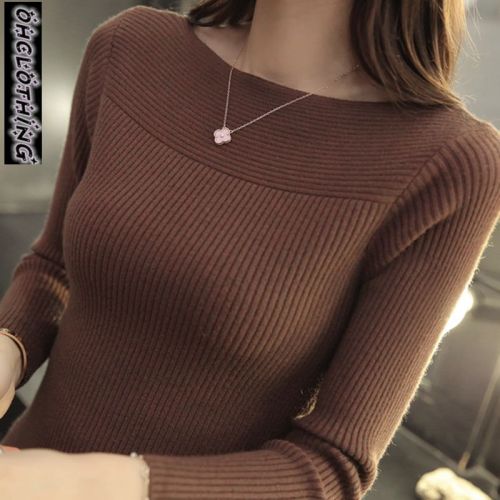 2019 Autumn And Winter new Korean women collar sweater all-match long sleeved shirt slim  one-neck female thread tight Pullover