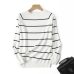 2019 Autumn Winter Long Sleeve Striped Pullover Women Sweater Knitted Sweaters O-Neck Tops Korean Pull Femme Jumper Female White