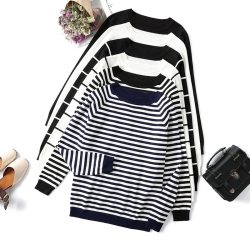 2019 Autumn Winter Long Sleeve Striped Pullover Women Sweater Knitted Sweaters O-Neck Tops Korean Pull Femme Jumper Female White