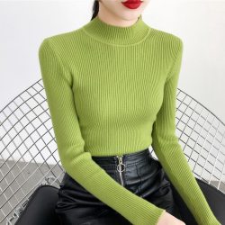 2019 Autumn Winter Women Pullovers Sweater Knitted Elasticity Casual Jumper Fashion Slim Turtleneck Warm Female Sweaters 9011