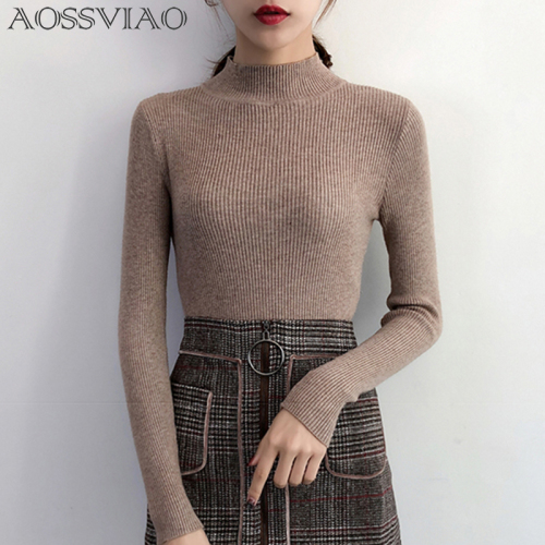 2019 Autumn Winter Women Pullovers Sweater Knitted Korean Elasticity Casual Jumper Fashion Slim Turtleneck Warm Female Sweaters