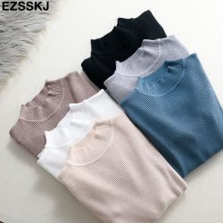 2019 Knitted Women high neck Sweater Pullovers Turtleneck Autumn Winter Basic Women Sweaters Slim Fit Black