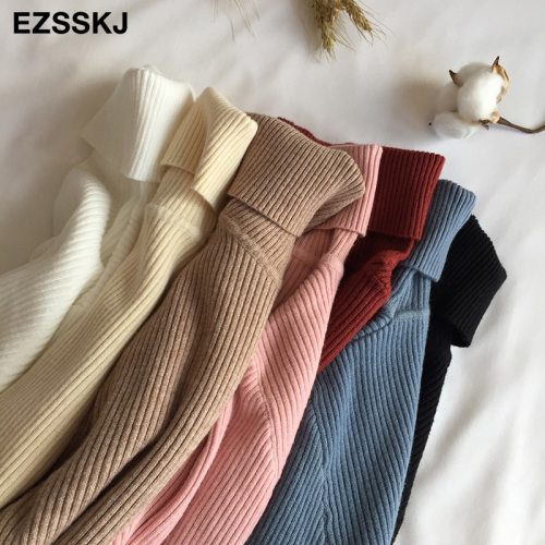 2019 Knitted Women high neck Sweater Pullovers Turtleneck Autumn Winter Basic Women Sweaters Slim Fit Black