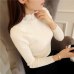 2019 Korean Fashion Women Sweaters and Pullovers Sueter Mujer Ruffled Sleeve Turtleneck Solid Slim Sexy Elastic Women Tops