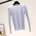 2019 New Fashion Women Knitted Tops Autumn Winter Pullovers Sweaters Casual Long Sleeve O-Neck Geometric Knitting Sweaters White