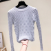 2019 New Fashion Women Knitted Tops Autumn Winter Pullovers Sweaters Casual Long Sleeve O-Neck Geometric Knitting Sweaters White