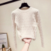 2019 New Fashion Women Knitted Tops Autumn Winter Pullovers Sweaters Casual Long Sleeve O-Neck Geometric Knitting Sweaters White