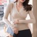 2019 New Sexy Deep V Neck Sweater Women's Pullover Casual Slim Bottoming Sweaters Female Elastic Cotton Long Sleeve Tops Femme