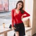 2019 New Sexy Deep V Neck Sweater Women's Pullover Casual Slim Bottoming Sweaters Female Elastic Cotton Long Sleeve Tops Femme