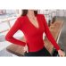 2019 New Sexy Deep V Neck Sweater Women's Pullover Casual Slim Bottoming Sweaters Female Elastic Cotton Long Sleeve Tops Femme