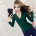 2019 New Sexy Deep V-Neck Ladies Sweater Women's Pullover Casual Slim Bottoming Sweaters Female Elastic Cotton Long Sleeve Tops