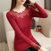 2019 Spring ladies Knitted shirt long-sleeved Women Sweater Korean Style Slim Sexy Patchwork embroidery lace Pullovers Sweater