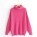 2019 Winter Candy Color Oversized Turtleneck Sweater Hot pink Mustard Color Loose Knitted Jersey