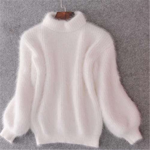 2019 Winter New Fashion Thickened Warm Turtleneck Mohair Female Sweater Lantern Sleeve Casual Solid Color Slim Simple Pullover