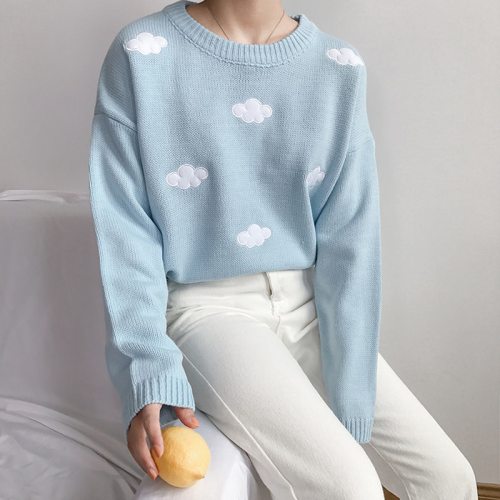 2019 Women'S Kawaii Ulzzang Vintage College Loose Clouds Sweater Female Korean Punk Thick Cute Loose Harajuku Clothing For Women