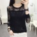 2019 summer NEW collar lace render unlined upper garment to hollow out long sleeve short relaxed joker autumn thin sweater frock