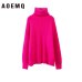 AOEMQ Autumn and Winter New Long Solid Color Thick Sweater Knit Fluorescent High Collar Loose Pullover Sweater Female