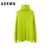 AOEMQ Autumn and Winter New Long Solid Color Thick Sweater Knit Fluorescent High Collar Loose Pullover Sweater Female