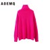 AOEMQ Autumn and Winter New Long Solid Color Thick Sweater Knit Fluorescent High Collar Loose Pullover Sweater Female