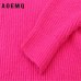 AOEMQ Autumn and Winter New Long Solid Color Thick Sweater Knit Fluorescent High Collar Loose Pullover Sweater Female