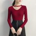 AOSSVIAO V Neck Sweaters Women 2019 Autumn Winter Long Sleeve Sexy Slim Tops Solid Streetwear Knitted Korean Pullover Burgundy