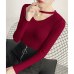 AOSSVIAO V Neck Sweaters Women 2019 Autumn Winter Long Sleeve Sexy Slim Tops Solid Streetwear Knitted Korean Pullover Burgundy