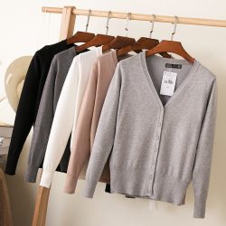 ARDLTME Knitting Cardigan Women Coat Solid 27 Color Spring and Autumn Fashion V-Neck Long Sleeve Croche Knit Sweater Coat Tops