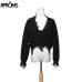 Aproms Tassel Deep V Knitted Pullover Female Autumn Winter White Long Sleeve Knit Crochet Sweaters Women Cropped Jumper Pull Top