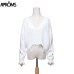 Aproms Tassel Deep V Knitted Pullover Female Autumn Winter White Long Sleeve Knit Crochet Sweaters Women Cropped Jumper Pull Top