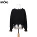 Aproms Tassel Deep V Knitted Pullover Female Autumn Winter White Long Sleeve Knit Crochet Sweaters Women Cropped Jumper Pull Top