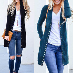 Autumn Long Jacket Coat Women Ladies Long Sleeve Slim Knitted Cardigan Outwear