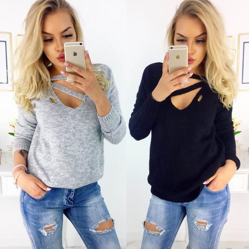 Autumn Winter Knitted Sweaters Women 2018 Loose Sweater Women Pullovers Jumper V-neck Long Sleeves Female Sweaters Femme Tops