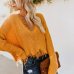 Autumn and Winter Fashion Long Sleeve V-neck Solid Color Backless Loose Ladies Sweater