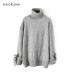 BIAORUINA Women's Fashion All-match Loose Knitted Sweater Ladies Casual Turtleneck Pullovers Bow Lace Up Warm Sweet Sweaters