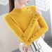 BUENOS 2019 Autumn Winter New Button Turtleneck Pullover Korean Women's Tight Skinny Long Sleeved Sweater Jumper Female Knit Top