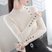 BUENOS 2019 Autumn Winter New Button Turtleneck Pullover Korean Women's Tight Skinny Long Sleeved Sweater Jumper Female Knit Top