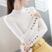 BUENOS 2019 Autumn Winter New Button Turtleneck Pullover Korean Women's Tight Skinny Long Sleeved Sweater Jumper Female Knit Top