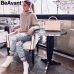 BeAvant Turtleneck plus size loose knitted sweater Beading split casual pullover sweater Long sleeve womens jumpers winter 2018