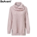 BeAvant Turtleneck plus size loose knitted sweater Beading split casual pullover sweater Long sleeve womens jumpers winter 2018