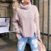 BeAvant Turtleneck plus size loose knitted sweater Beading split casual pullover sweater Long sleeve womens jumpers winter 2018