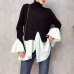 CHICEVER 2019 Spring Patchwork Pullovers Knitted Sweater For Women Turtleneck Flare Sleeve Irregular Female Jumper Sweaters Tide