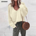 Casual Knitted Sweater Women Streetwear V Neck Long Sleeve Pullovers Loose Solid Coat 2019 Autumn Winter Fashion Women's Sweater