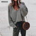 Casual Knitted Sweater Women Streetwear V Neck Long Sleeve Pullovers Loose Solid Coat 2019 Autumn Winter Fashion Women's Sweater