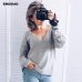 Casual Knitted Sweater Women Streetwear V Neck Long Sleeve Pullovers Loose Solid Coat 2019 Autumn Winter Fashion Women's Sweater