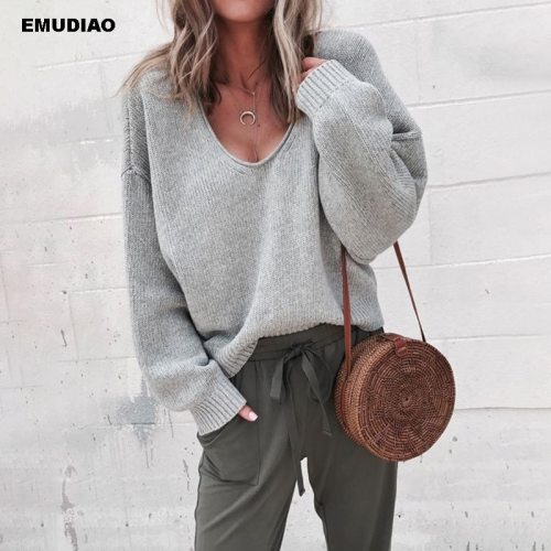 Casual Knitted Sweater Women Streetwear V Neck Long Sleeve Pullovers Loose Solid Coat 2019 Autumn Winter Fashion Women's Sweater