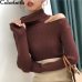 Colorfaith Women Pullovers Sweater 2019 Knitting Autumn Winter Turtleneck Sexy Hollow Out Off Shoulder Casual Ladies Tops SW755